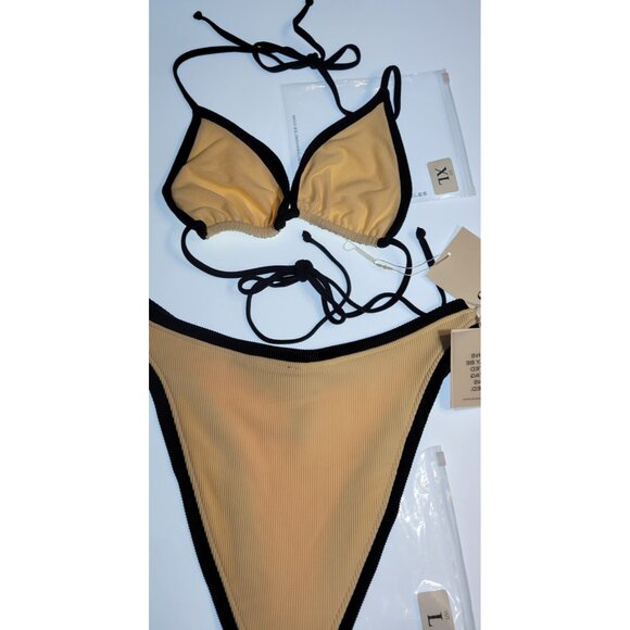 SAME Los Angeles Swim Bikini Set 2Pc Triangle Top XL High Weist Bottom L Beige - Picture 8 of 12